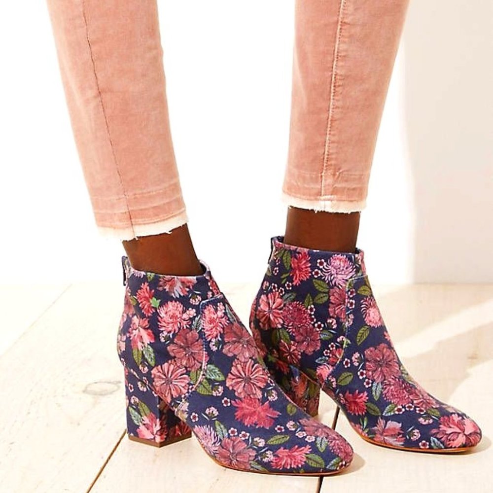 Velvet Floral/Flower Heeled Booties (Loft)